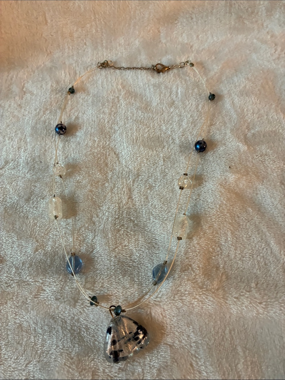 Blue Glass Pendant Necklace - some tarnish at the lobster clip
